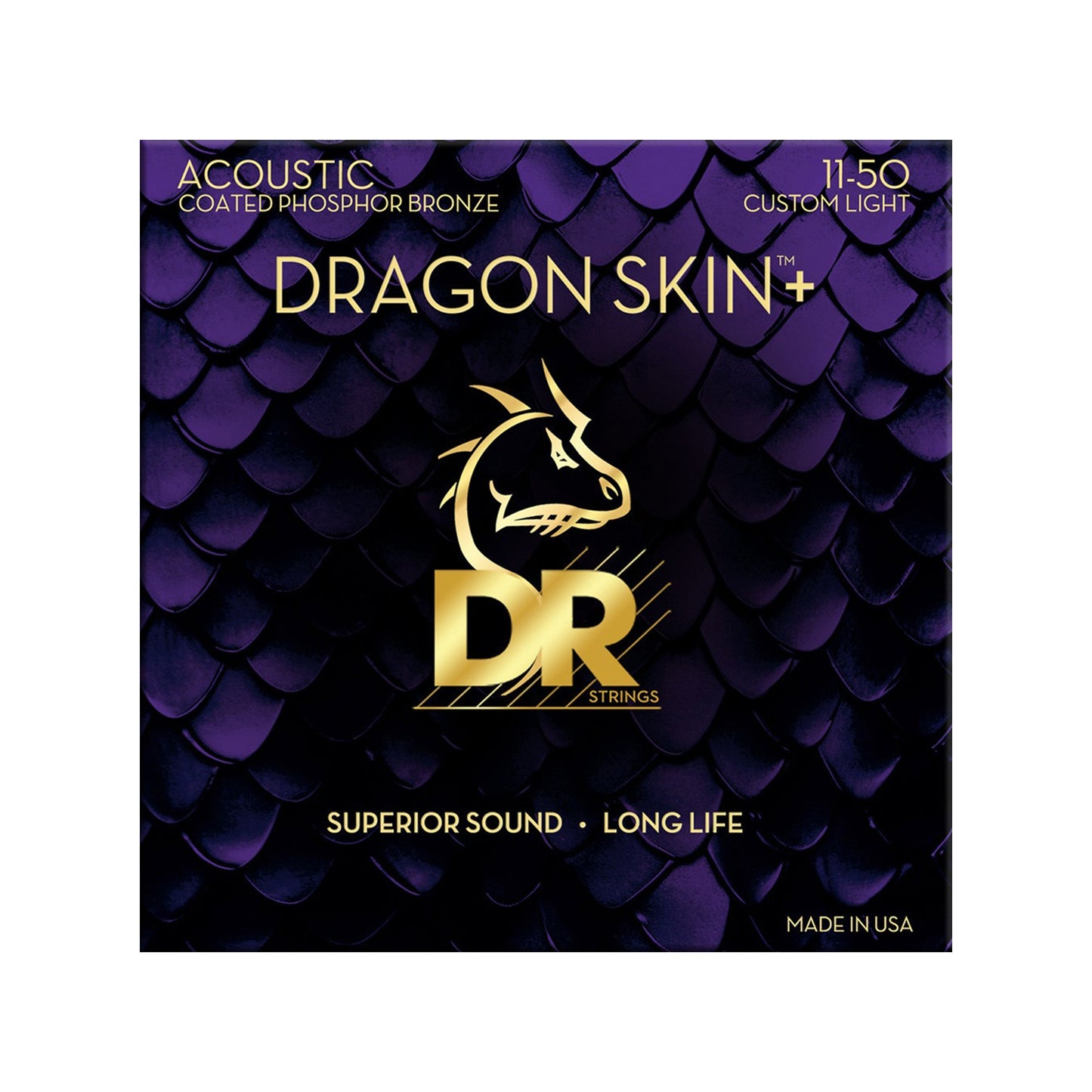 DR Strings DRAGON SKIN+ Phosphor Bronze Acoustic Guitar Strings Custom Light 11-50