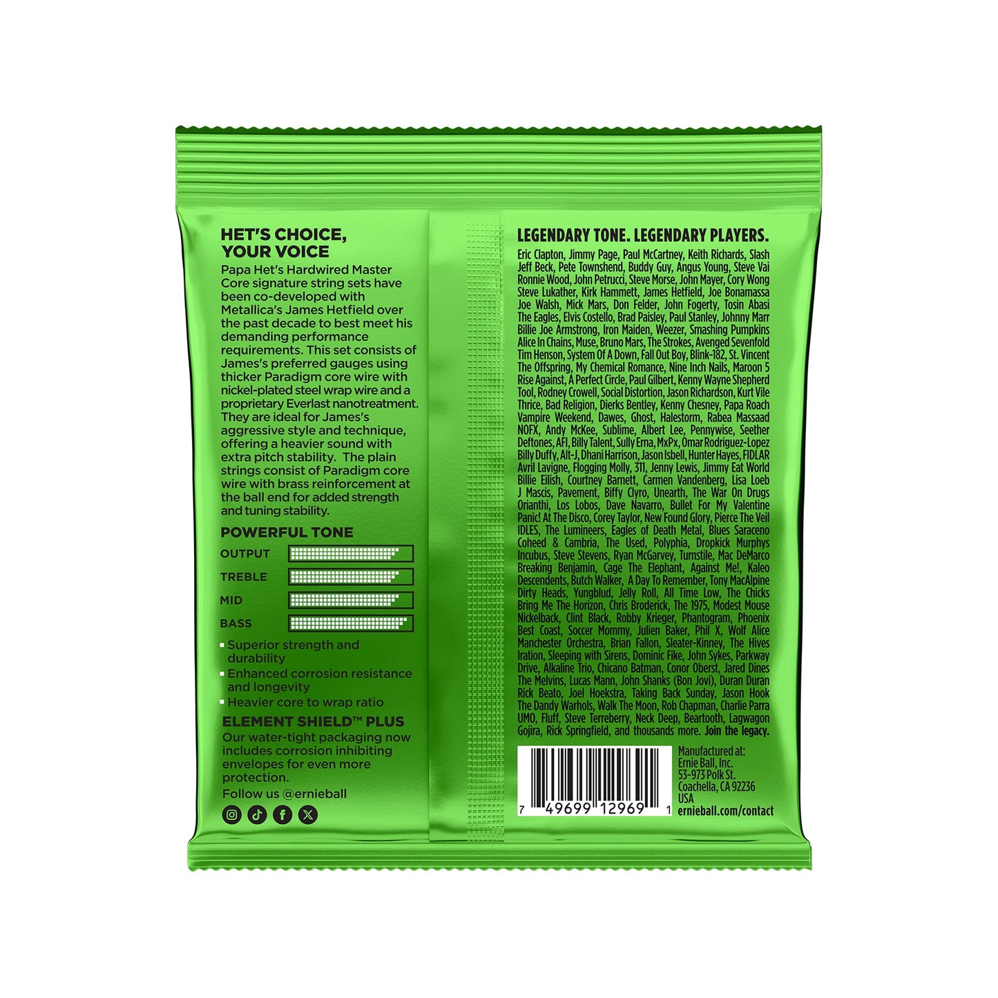 Ernie Ball P02201 Papa Het's Hardwired Master Cores James Hetfield Signature Strings 11-50