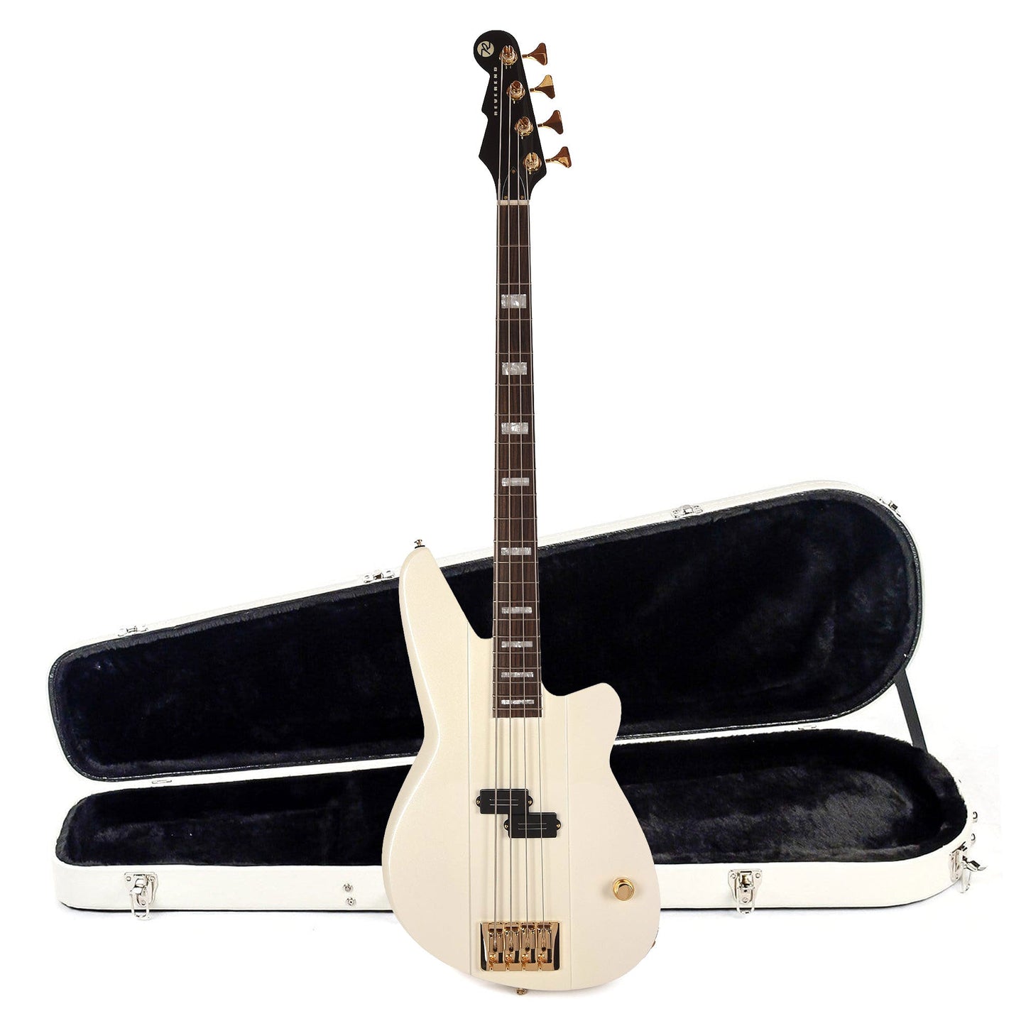 Reverend Meshell Ndegeocello Fellowship Bass Guitar Pearl White and Teardrop Two Tone Case Bundle