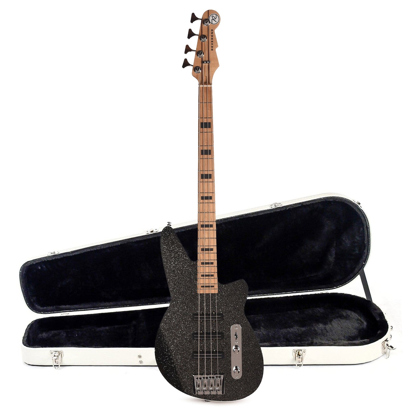 Reverend Triad Bass Guitar Black Sparkle and Teardrop Two Tone Case Bundle