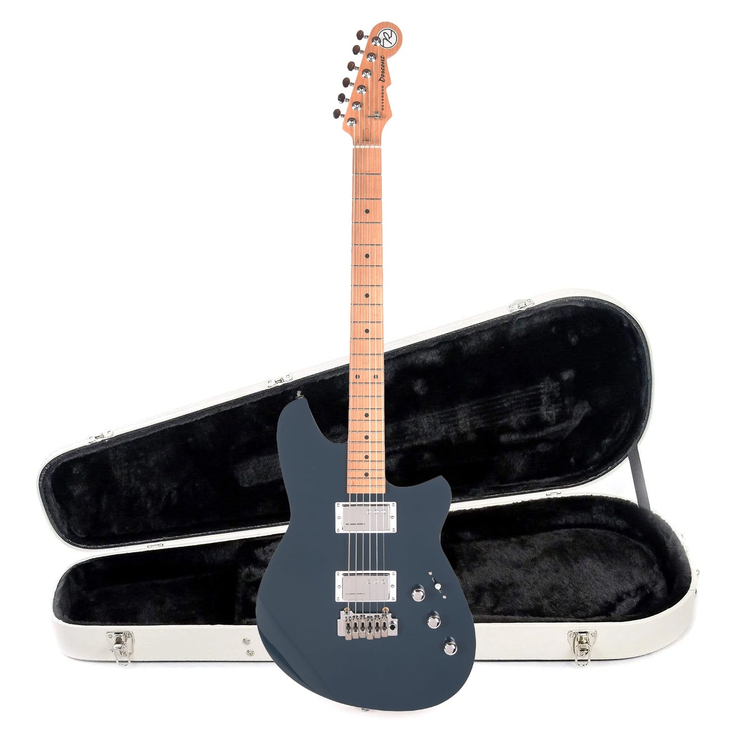 Reverend Descent Baritone Electric Guitar w/ Wilkinson High Tide Blue and Teardrop Two Tone Case Bundle