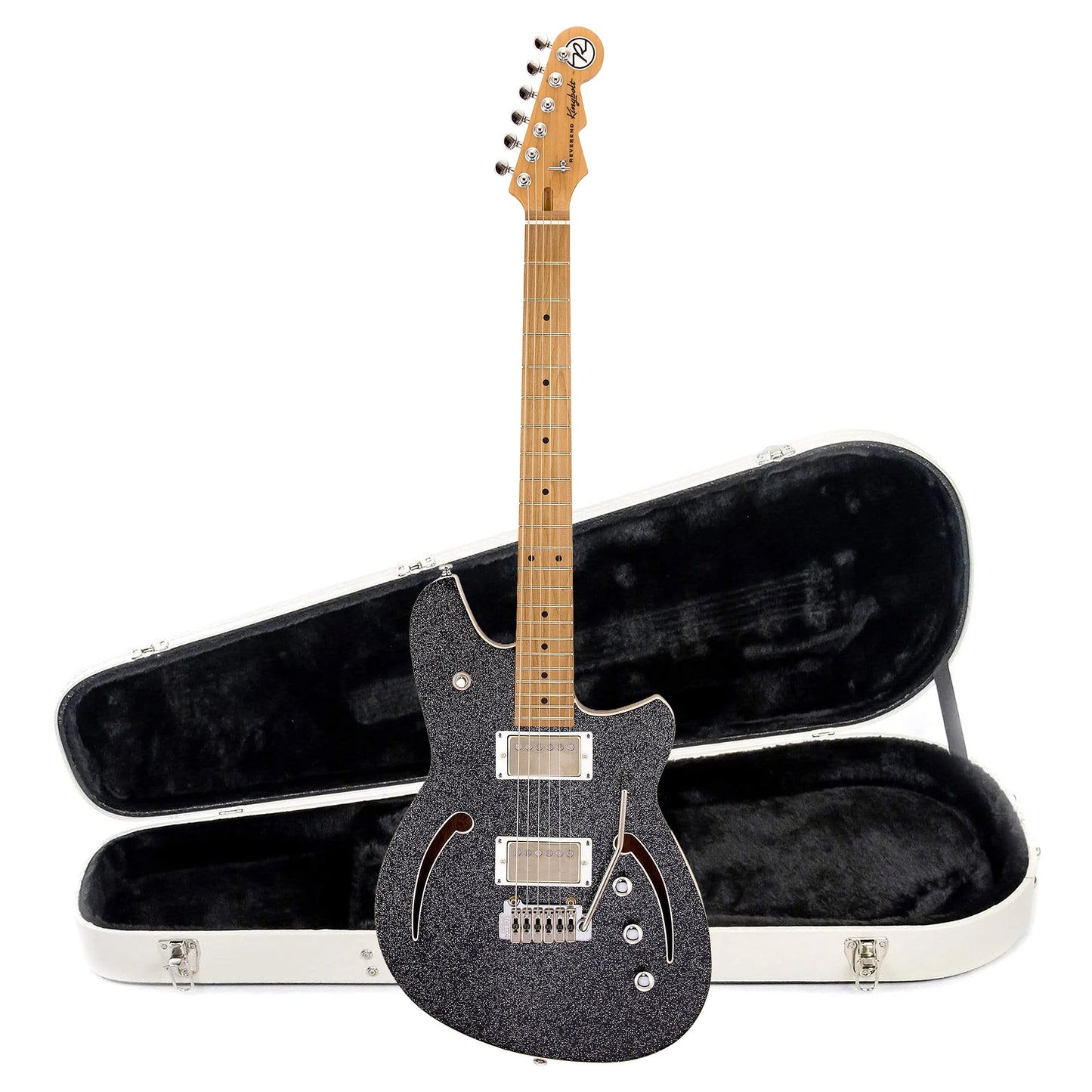 Reverend Kingbolt Air HH Electric Guitar Black Sparkle and Teardrop Two Tone Case Bundle