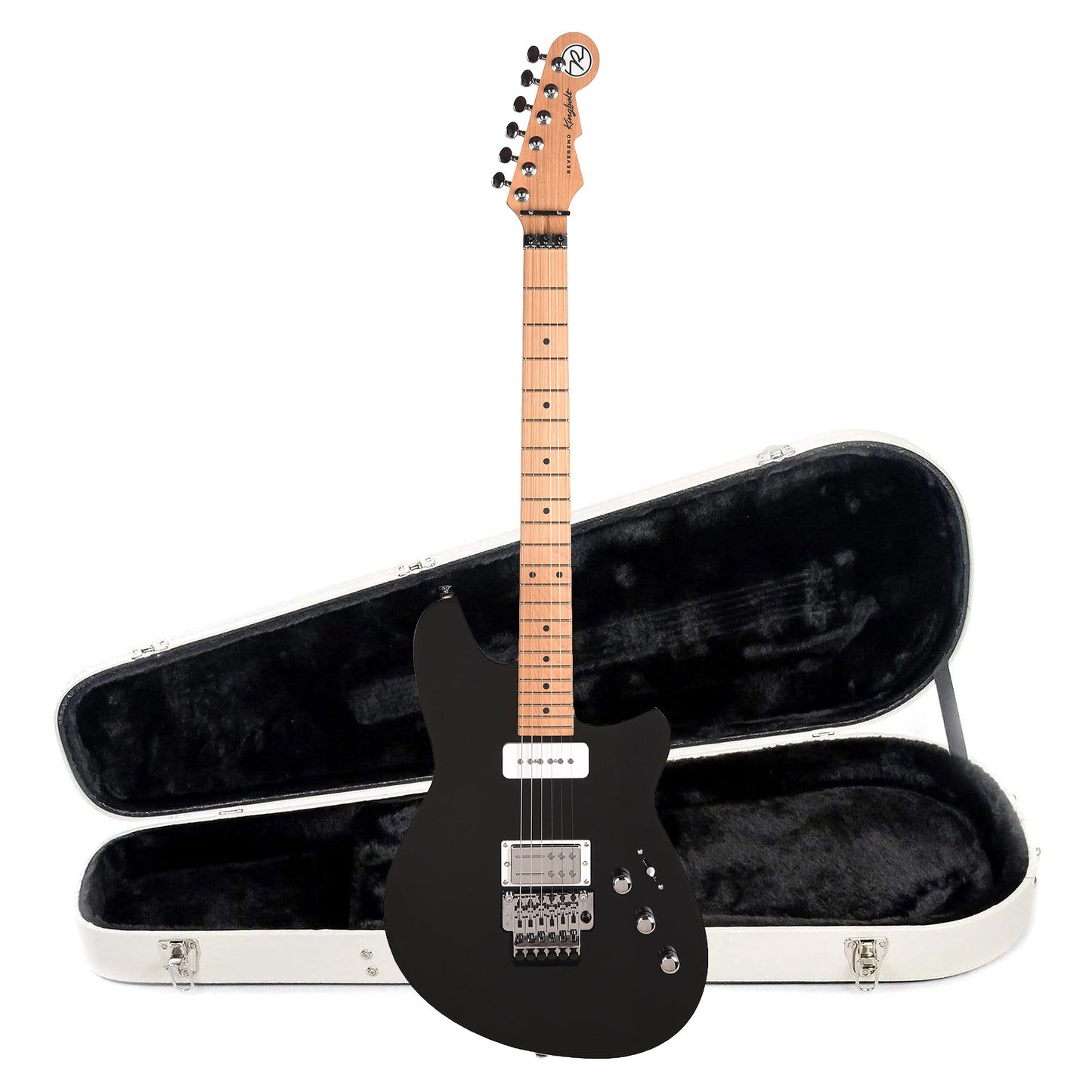 Reverend Kingbolt H90 Electric Guitar w/ Floyd Rose Midnight Black and Teardrop Two Tone Case Bundle