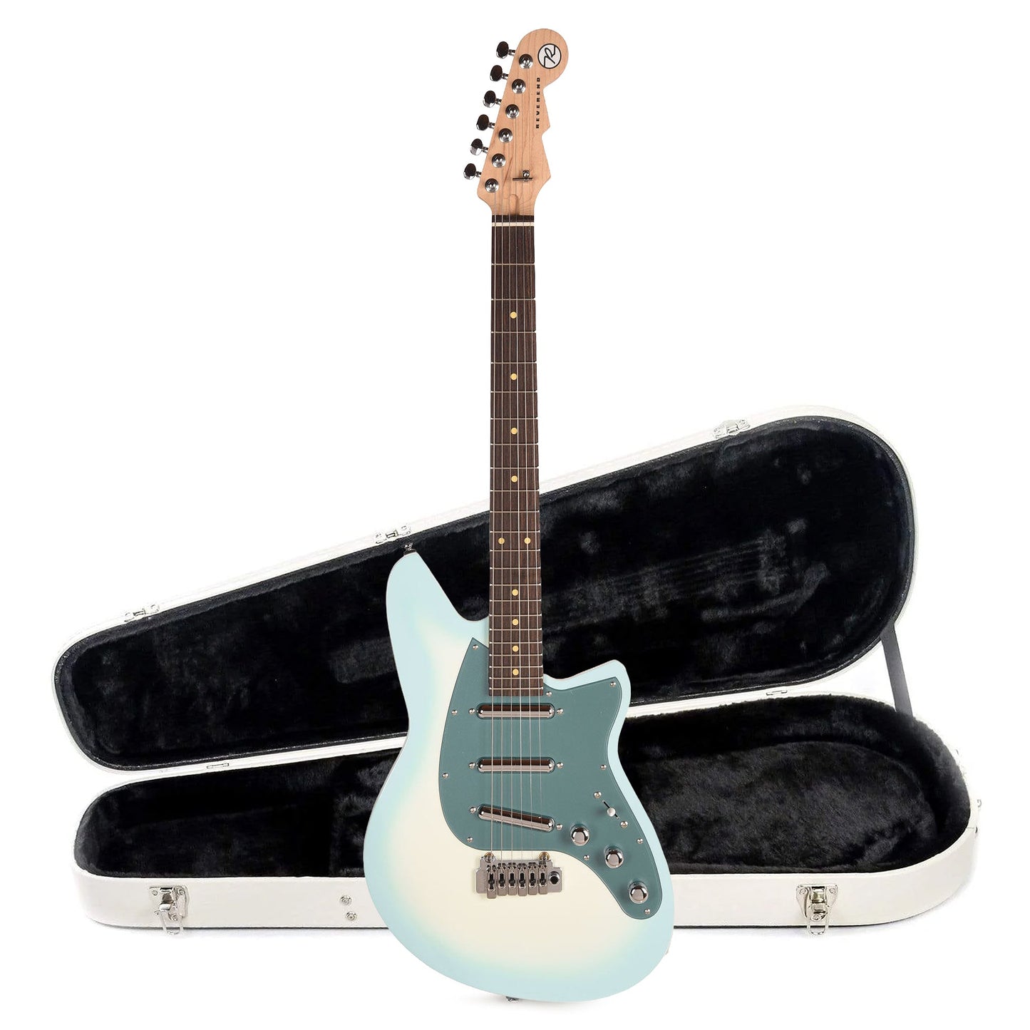 Reverend SPY Electric Guitar Chronic Blue Burst and Teardrop Two Tone Case Bundle