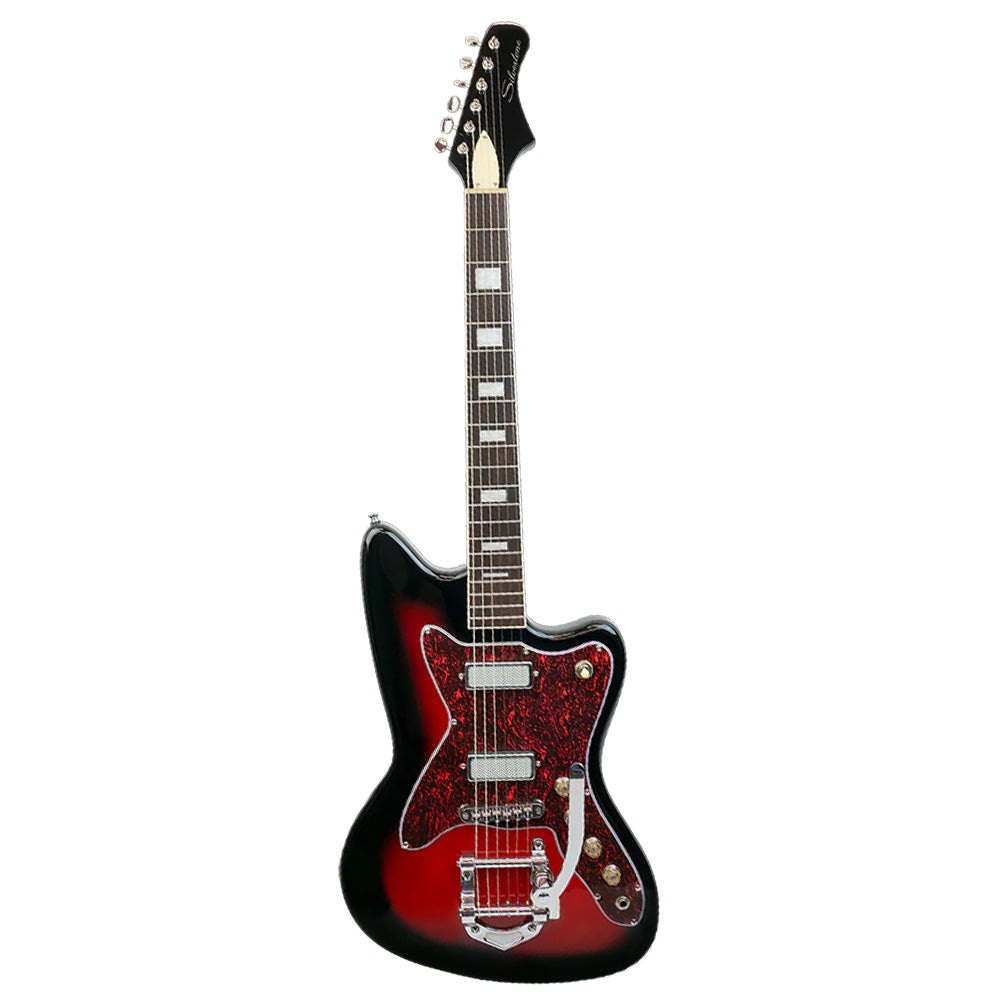 Silvertone 1478 VRSB Offset Solid Body Electric Guitar w/ Bigsby Vibrato Red Silver Flake Burst