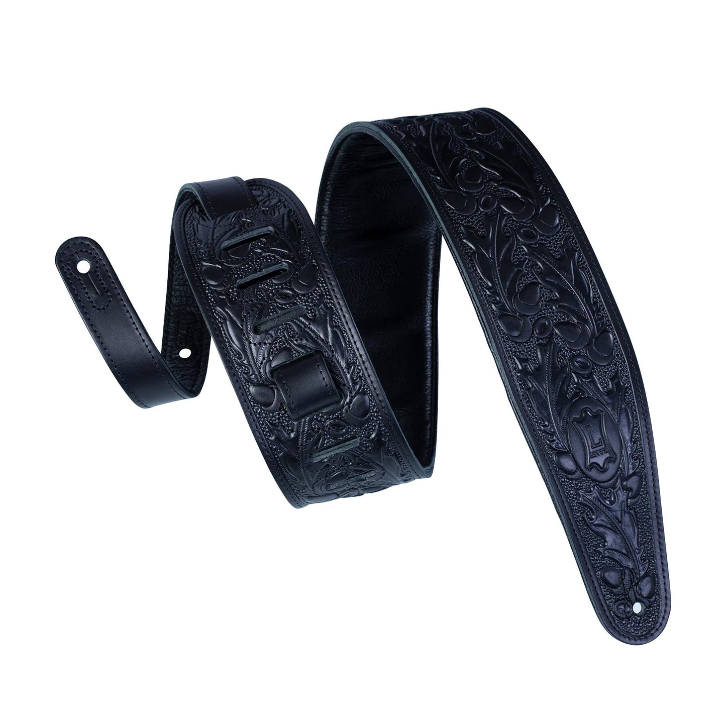 Levy's 3" Padded Veg-Tan Leather Guitar Strap Black w/Acorn and Oak Leaves