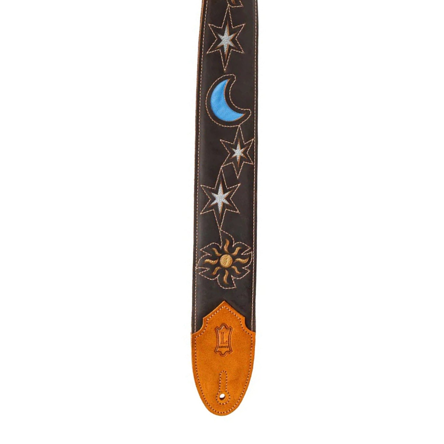 Levy's 2.5" Sun and Moon Series Leather Guitar Strap Dark Brown