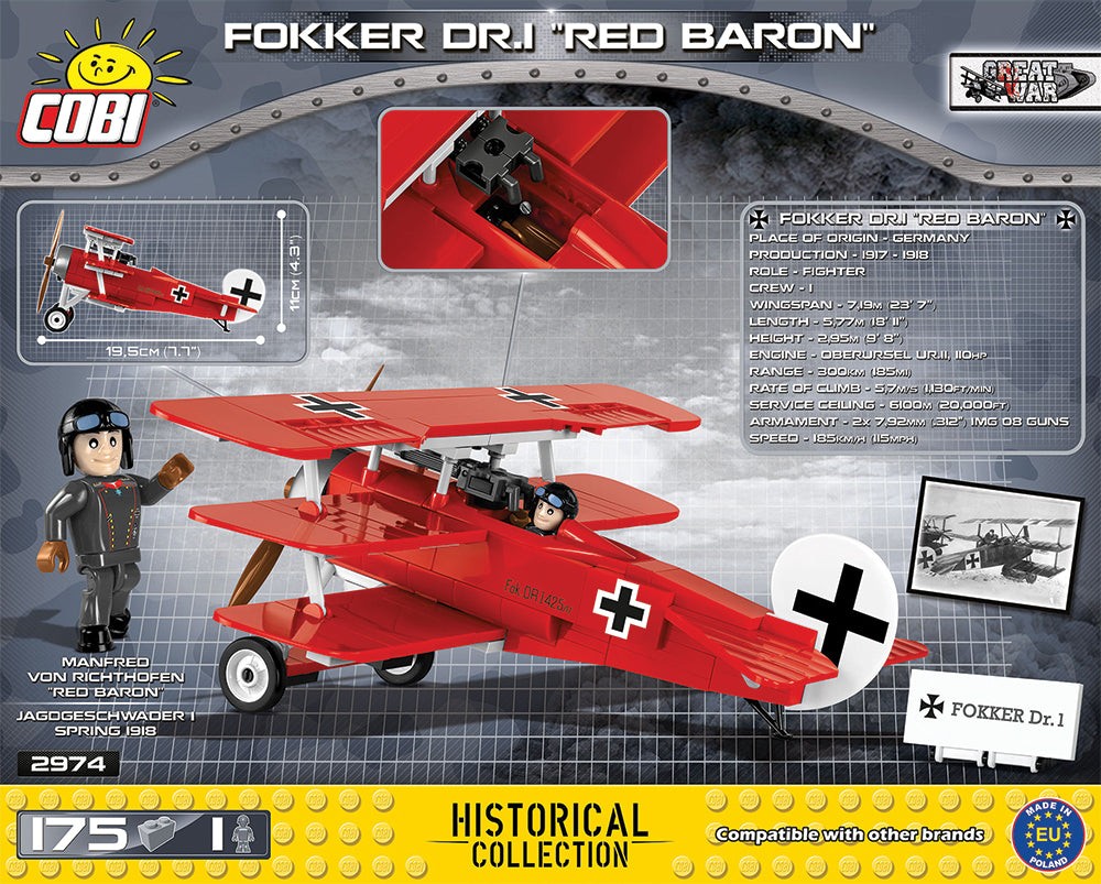 Cobi-2974 -Fokker DR 1-fighter aircraft WWI (175pcs)