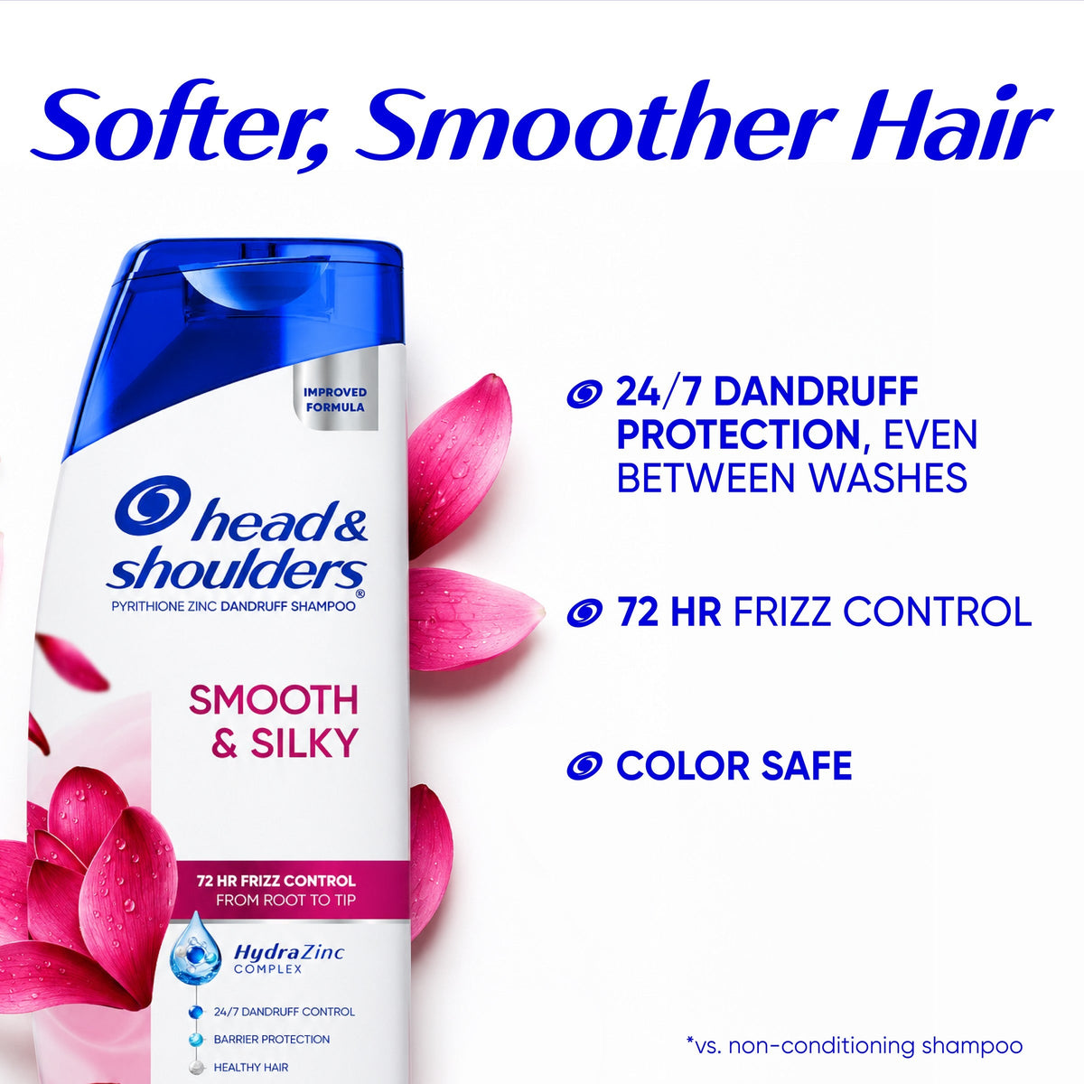 Smooth & Silky Dandruff Shampoo, 24/7 Dandruff Protection, with Zinc Pyrithione