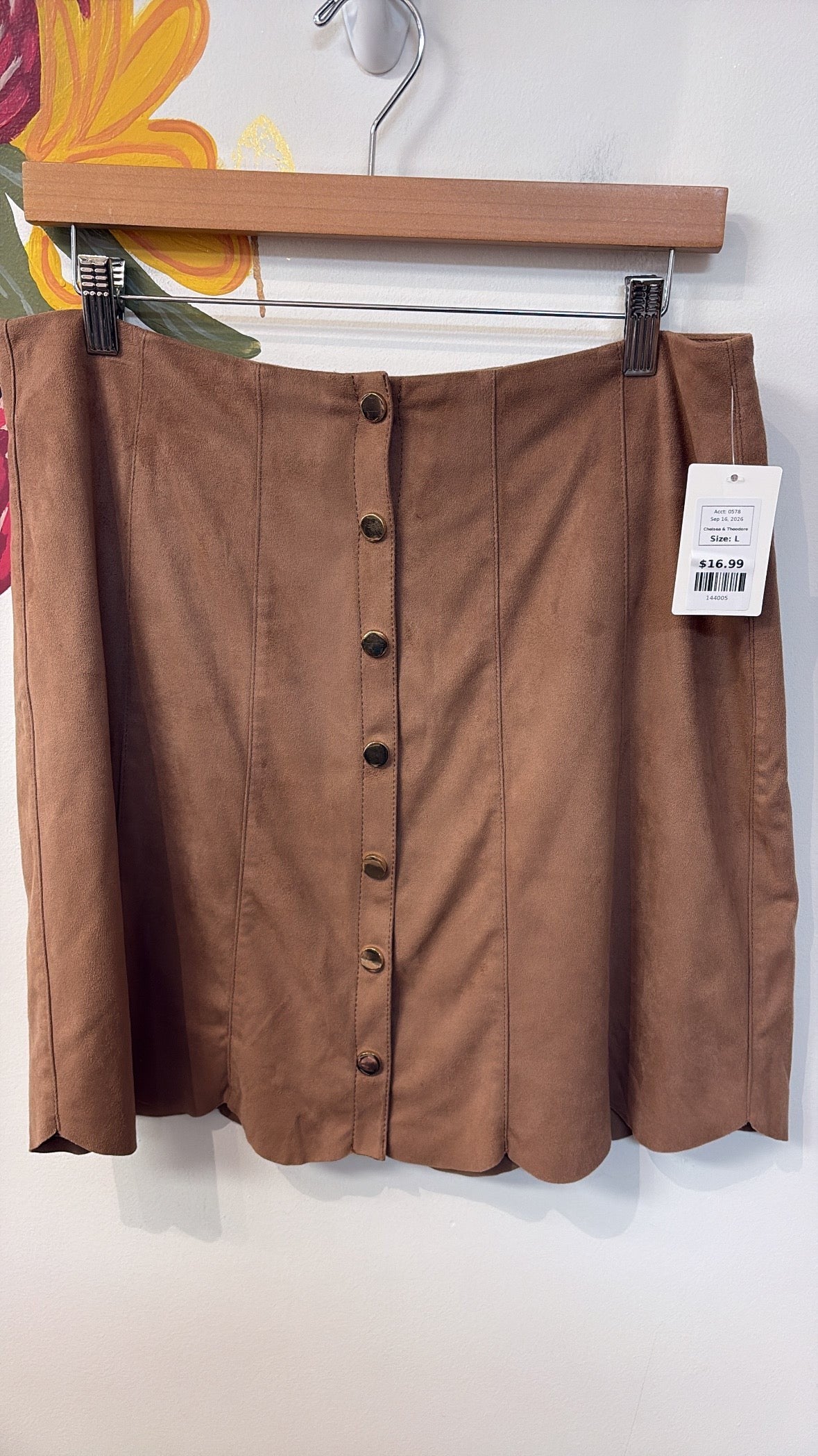 Chelsea & Theodore Brown Snap Front Skirt, L