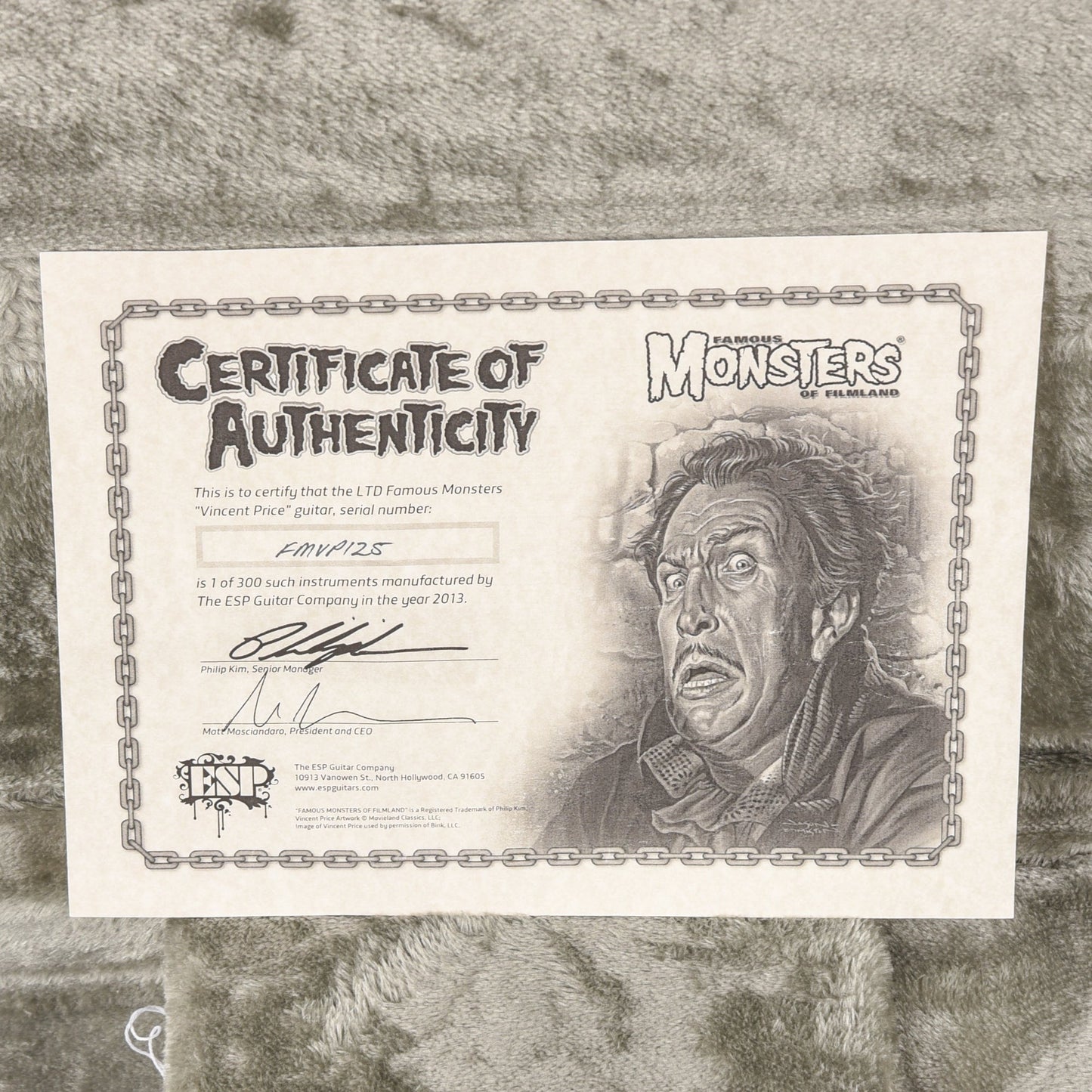 ESP LTD Famous Monsters Vincent Price Graphic