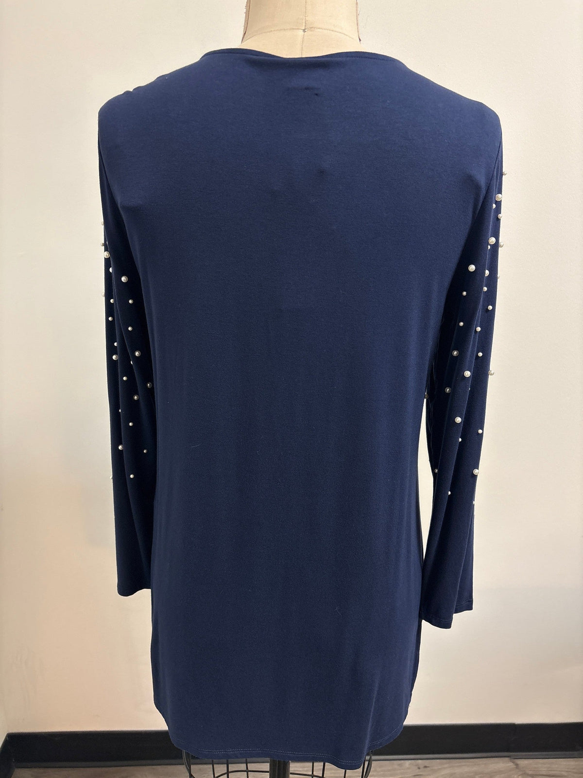 New Chico's Blue Pearl Detail Top, S