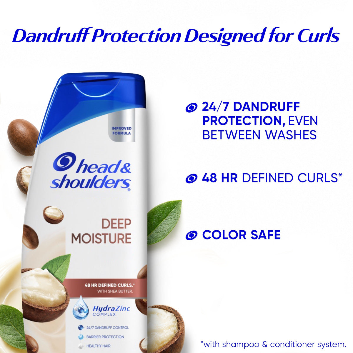 Deep Moisture Shea Butter Dandruff Shampoo, 24/7 Dandruff Protection, Zinc Pyrithione