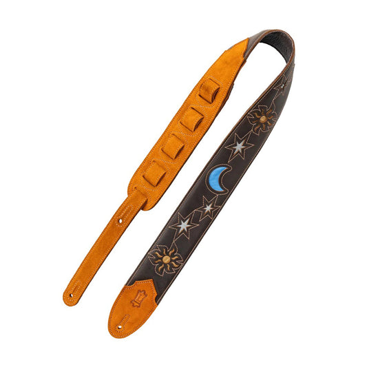 Levy's 2.5" Sun and Moon Series Leather Guitar Strap Dark Brown