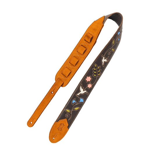 Levy's 2.5" Humming Bird Series Leather Guitar Strap Dark Brown