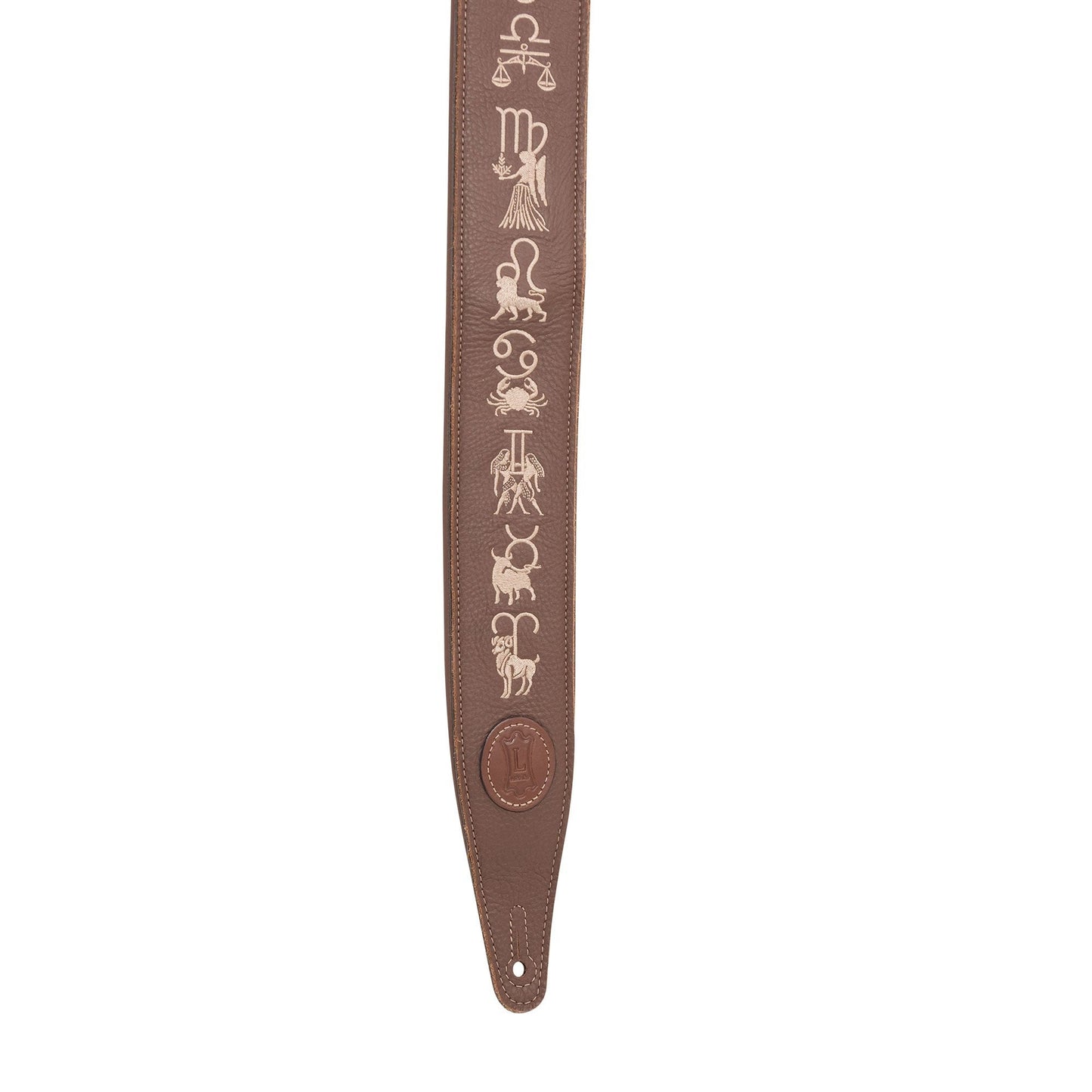 Levy's 2.5" Garment Leather Guitar Strap Brown w/Embroidered Zodiac Signs