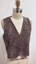 New She + Sky Animal Print Denim Vest, M
