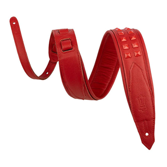 Levy's 2.5" Garment Leather Guitar Strap Red w/Red Studs