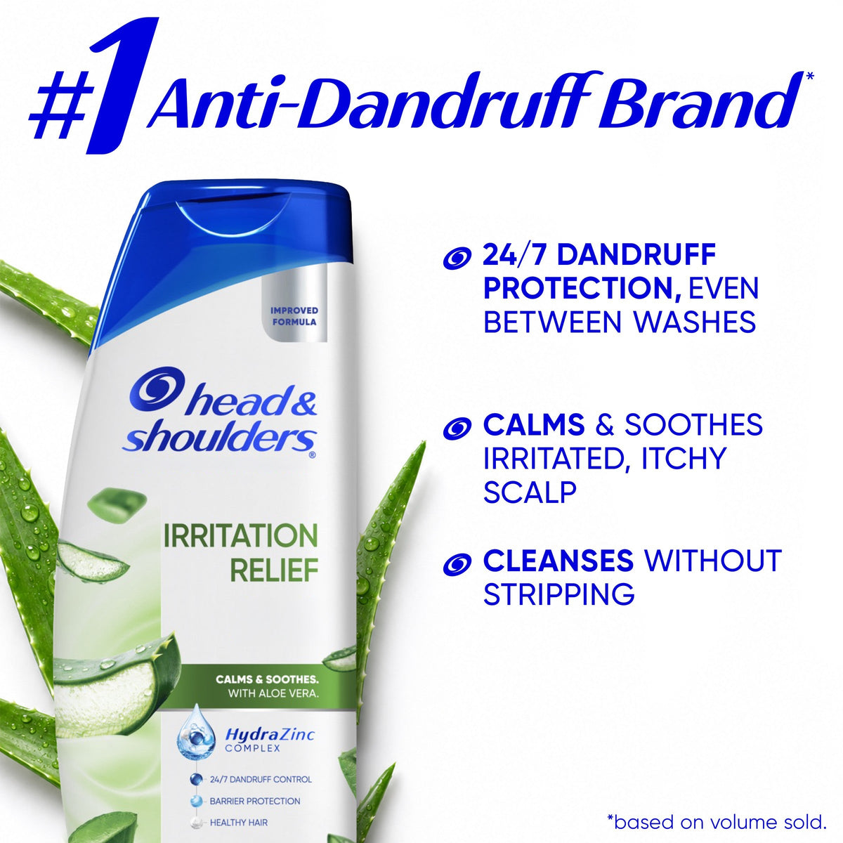 Head & Shoulders Irritation Relief Dandruff Shampoo, 24/7 Protection, Zinc Pyrithione