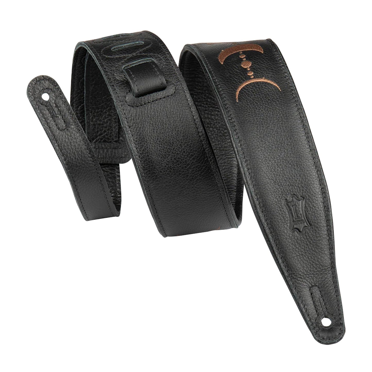 Levy's 2.5" Padded Garment Leather Guitar Strap Black w/Brown Moon Phases