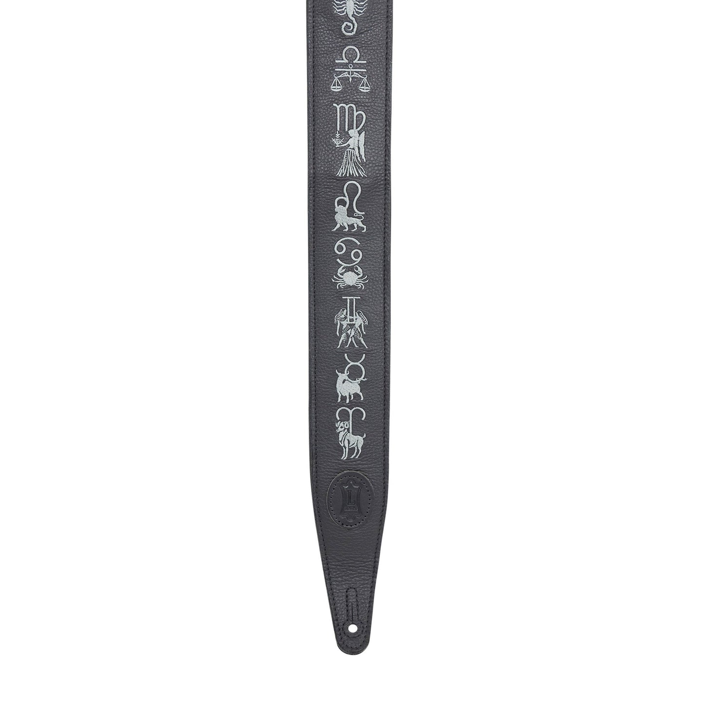 Levy's 2.5" Garment Leather Guitar Strap Black w/Embroidered Zodiac Signs