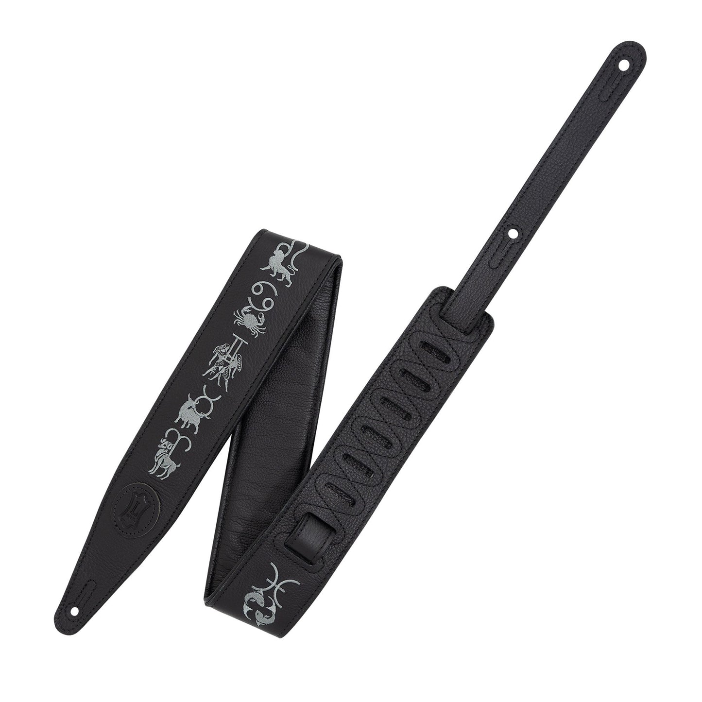 Levy's 2.5" Garment Leather Guitar Strap Black w/Embroidered Zodiac Signs