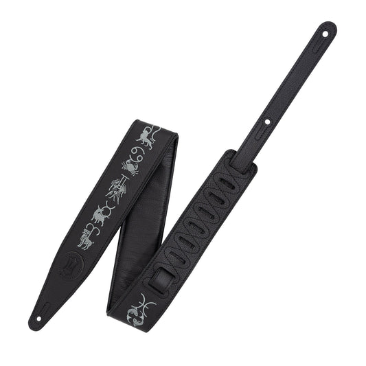 Levy's 2.5" Garment Leather Guitar Strap Black w/Embroidered Zodiac Signs