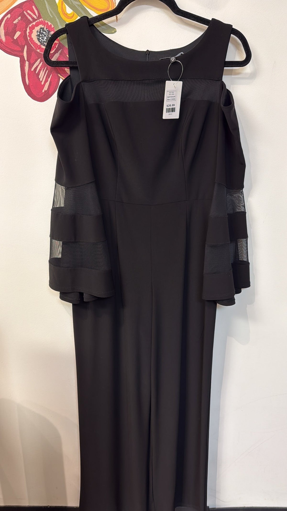 R&M Richards Black Open Shoulder 30" Inseam Jumpsuit, 6 Petite