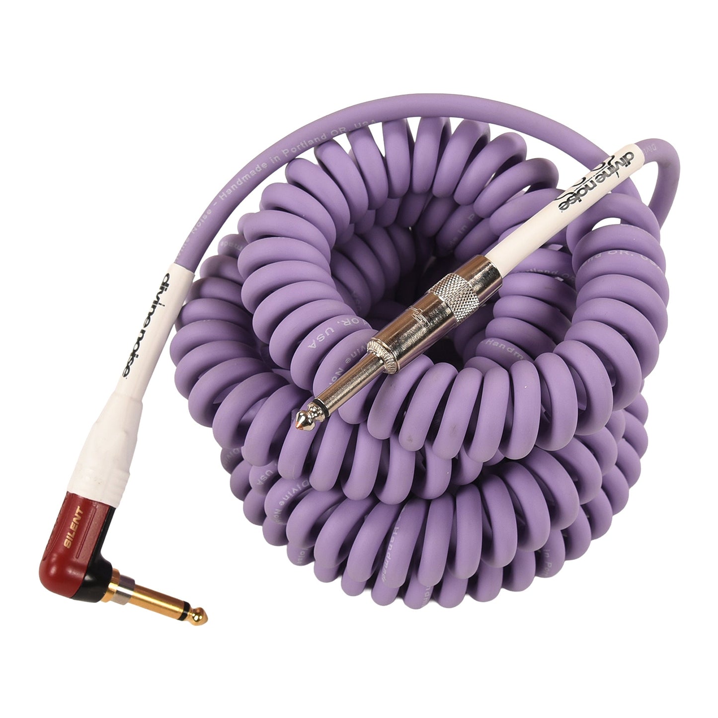 Divine Noise Curly Instrument Cable 30' Right Angle Silent/Straight Lavender Haze