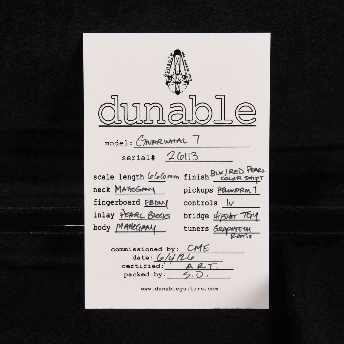 Dunable USA Gnarwahl 7-String H Black/Red Colorshift Pearl