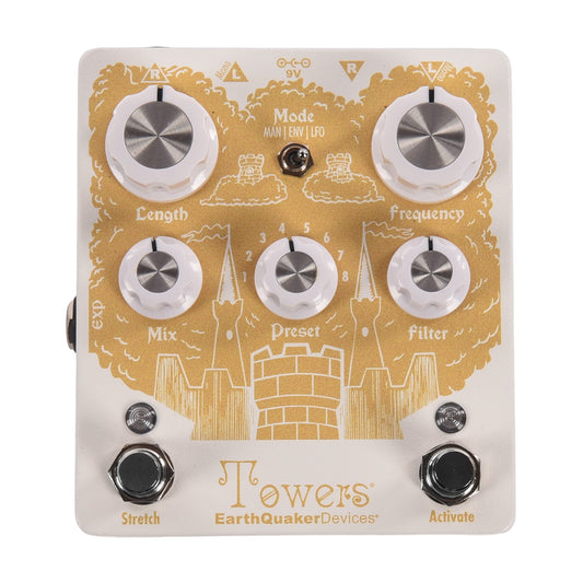 EarthQuaker Devices Towers Soundscape Generator Stereo Reverb Pedal White/Golden Wheat