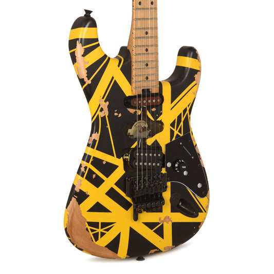 EVH Limited Edition Striped Series Frankenstein Frankie Black w/Yellow Stripes Aged