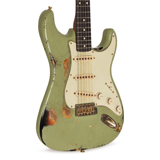 Fender Custom Shop 1963 Color Over Color Stratocaster Relic Sweet Pea Green/3-Color Sunburst Masterbuilder Apprentice Built By Nick Saccone