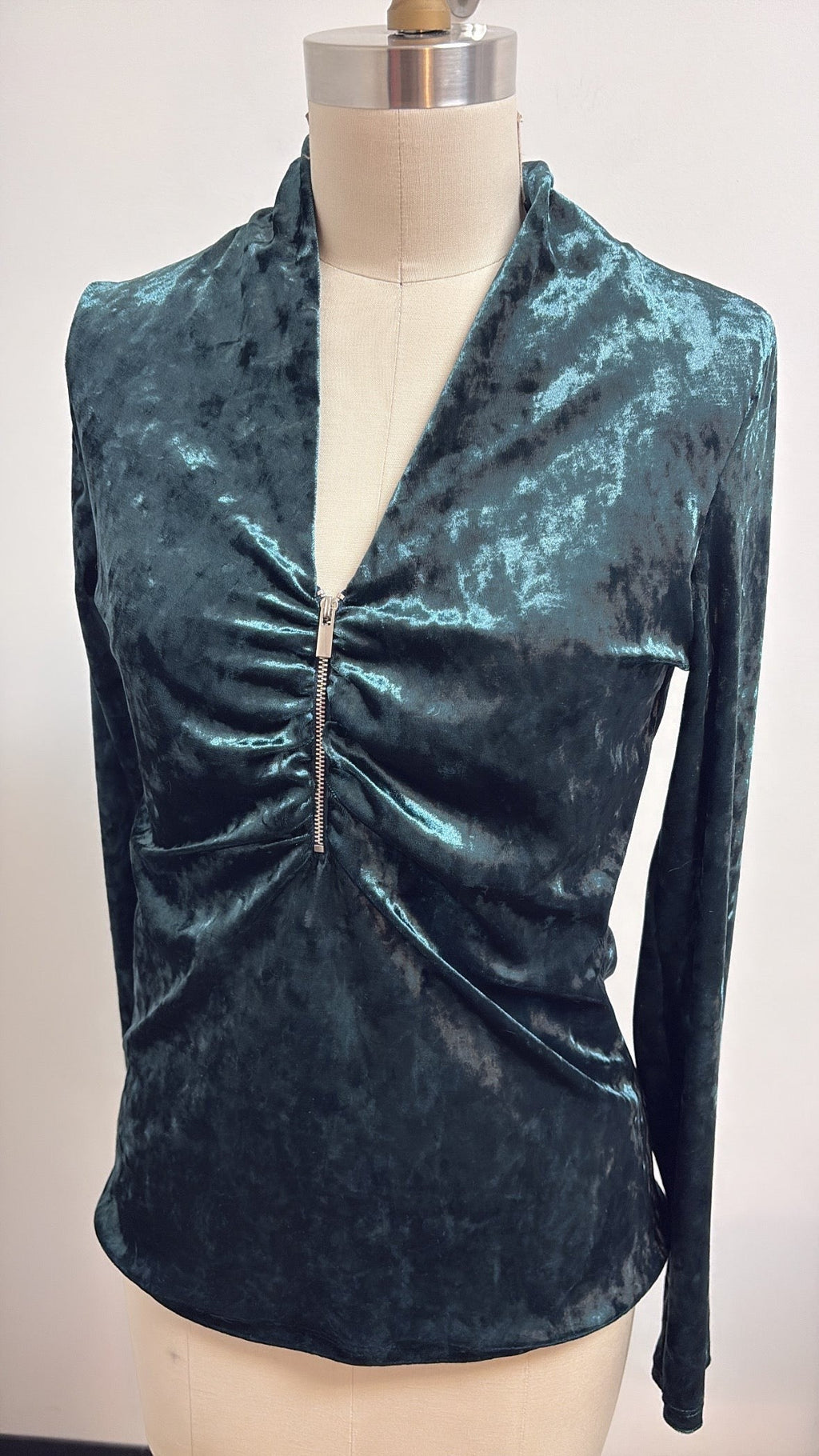 Boston Proper Green Crushed Velour Top, S