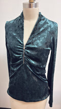Boston Proper Green Crushed Velour Top, S