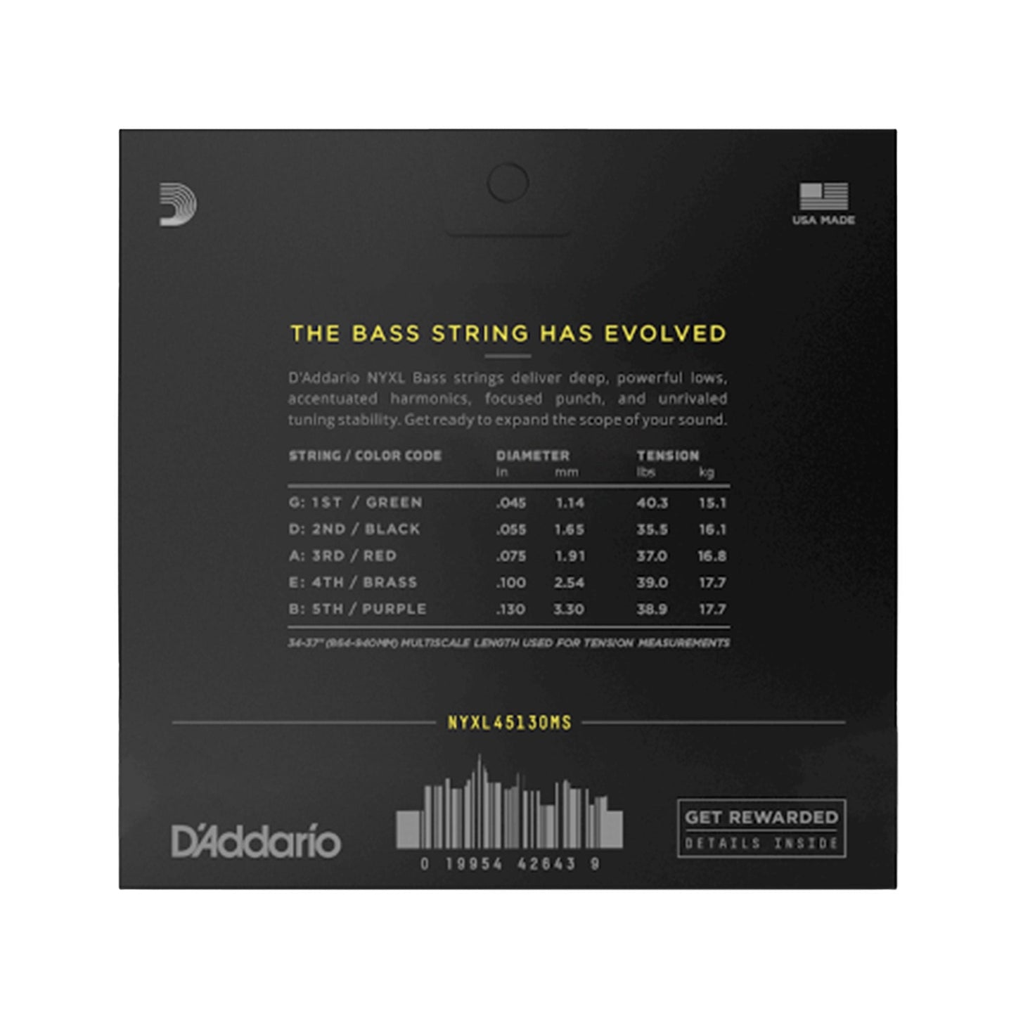 D'Addario NYXL Bass String Set Regular Light 5-String Multiscale 45-130