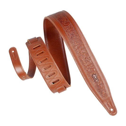Levy's 2.5" Padded Garment Guitar Strap Tan w/Florentine Top