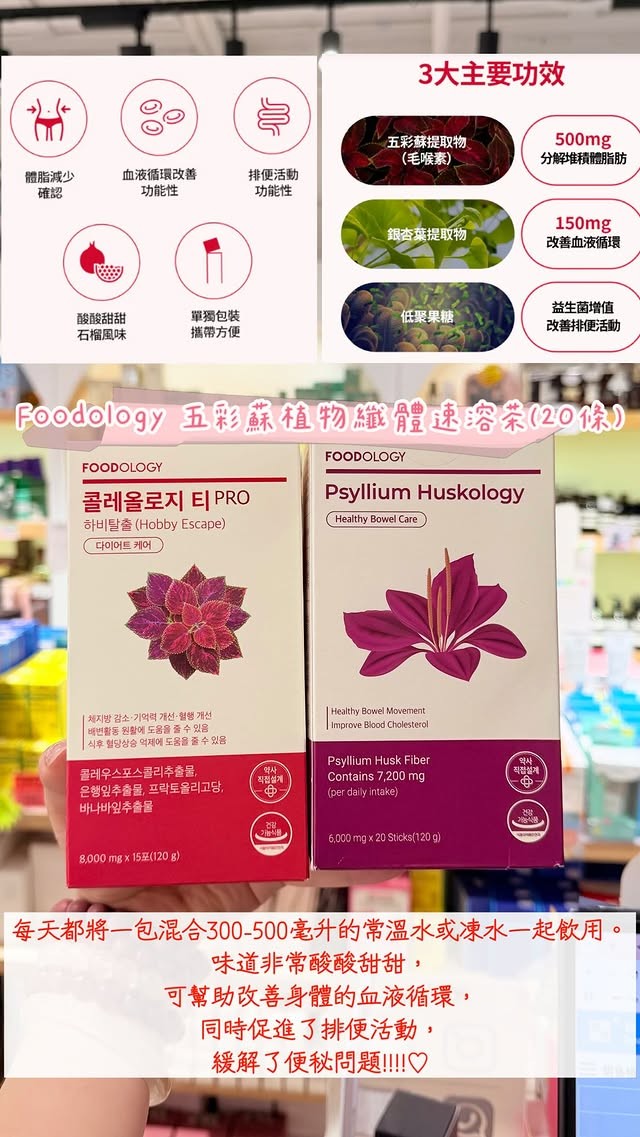 Foodology Psyllium Huskology 五彩蘇植物纖體去腫茶 (提子味) 20條