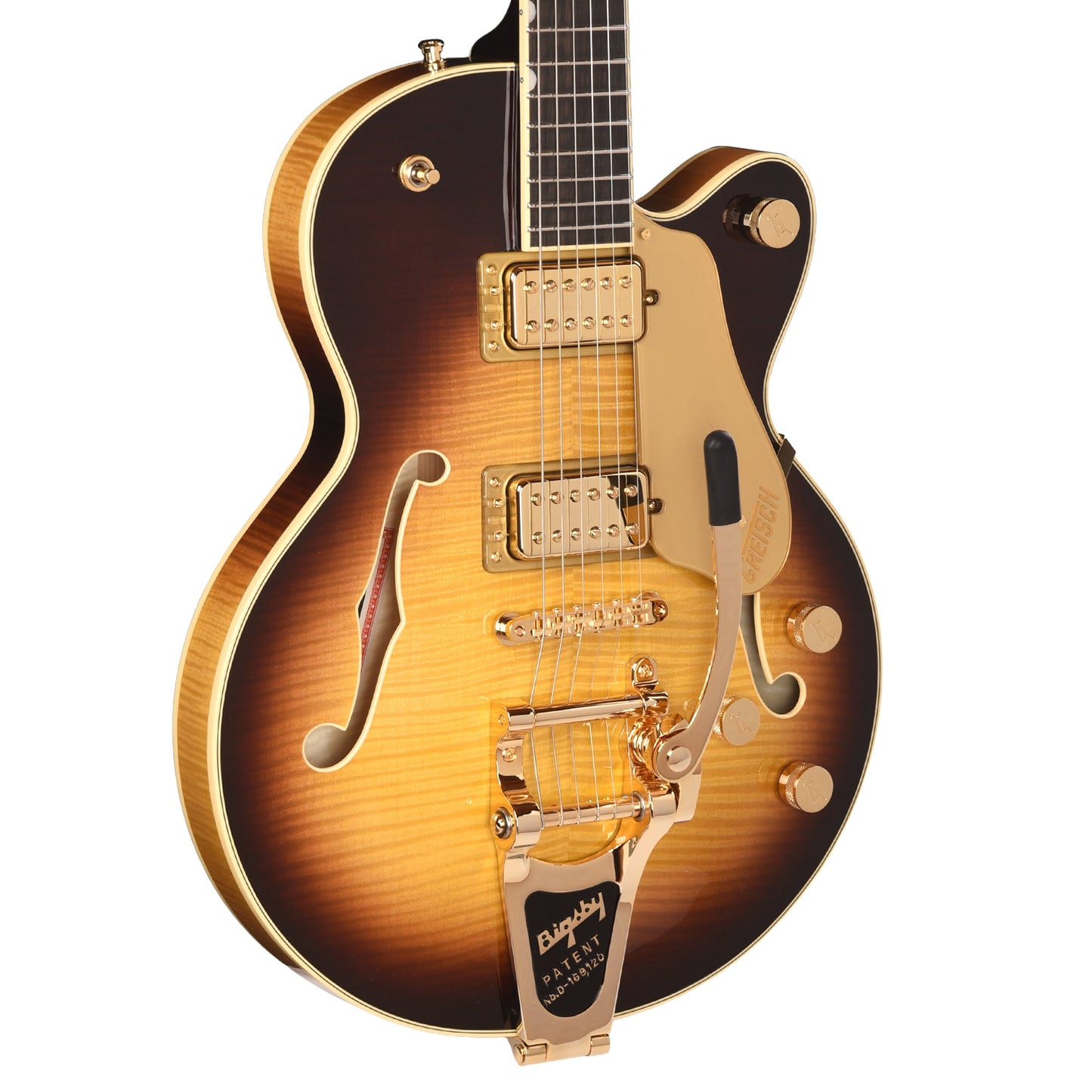Gretsch Broadkaster Jr. LX Figured Center Block Caramel Dawn Gold Hardware w/String-Thru Bigsby