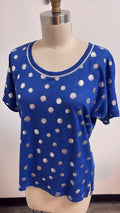 New Chico's Blue Foil Dot Top, M