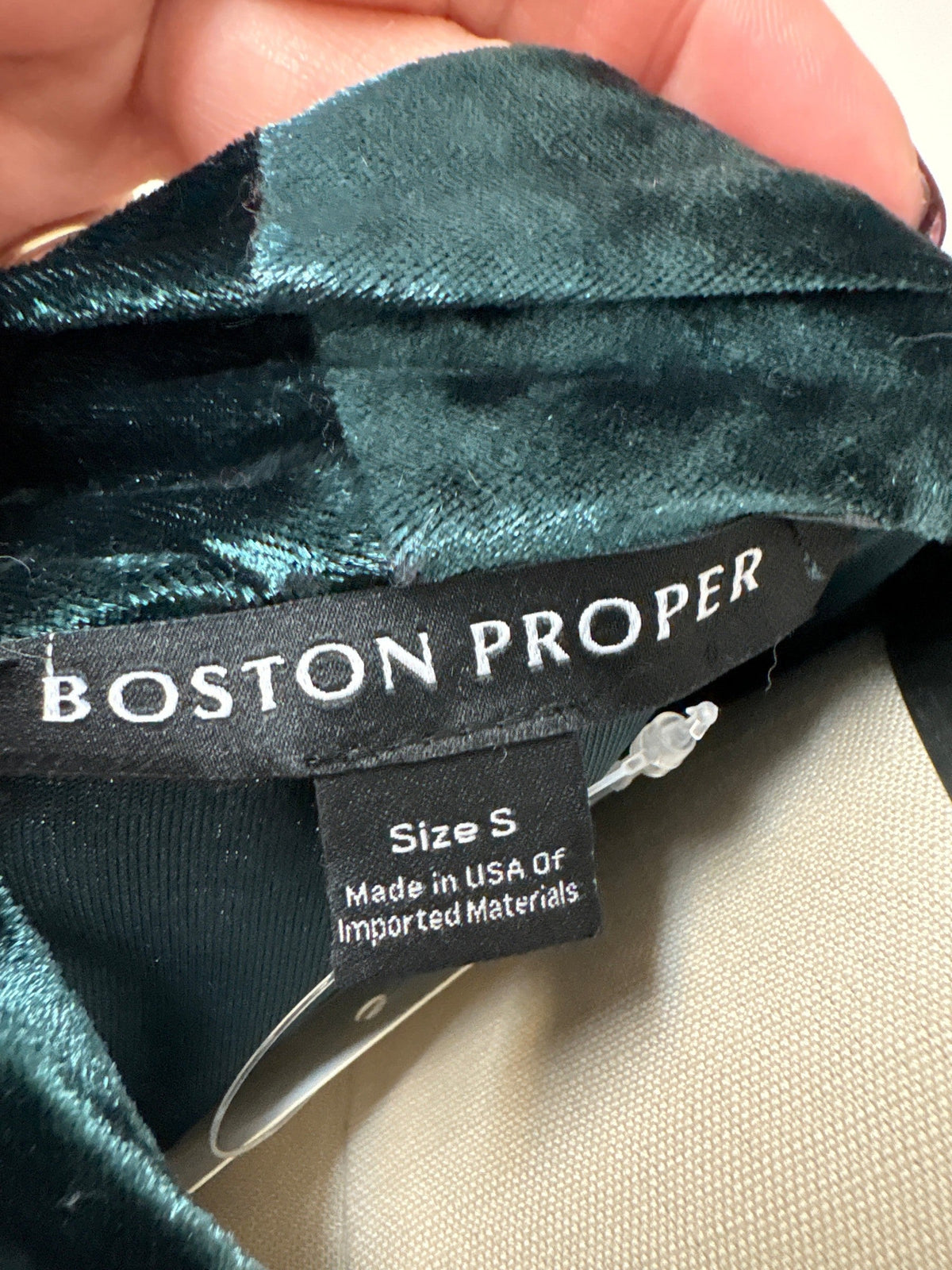 Boston Proper Green Crushed Velour Top, S