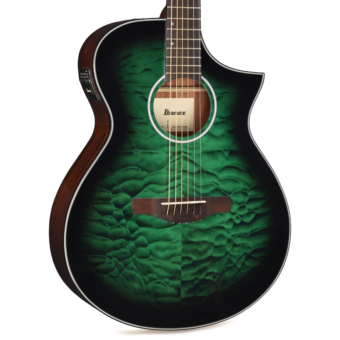 Ibanez AEWC16QATEH AEWC Acoustic-Electric Guitar Transparent Emerald Burst High Gloss