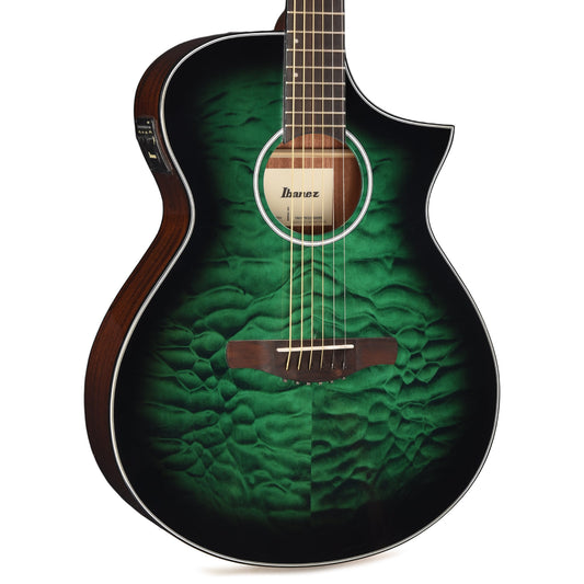 Ibanez AEWC16QATEH AEWC Acoustic-Electric Guitar Transparent Emerald Burst High Gloss