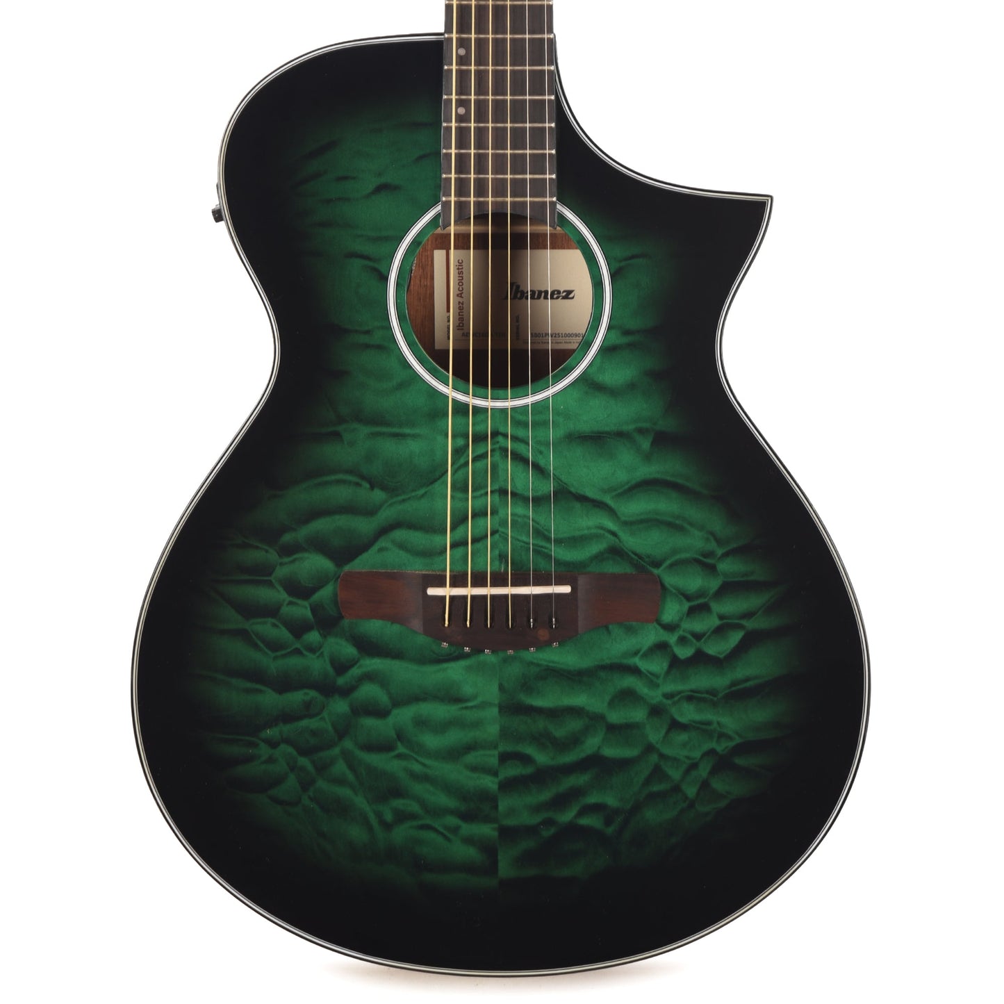 Ibanez AEWC16QATEH AEWC Acoustic-Electric Guitar Transparent Emerald Burst High Gloss