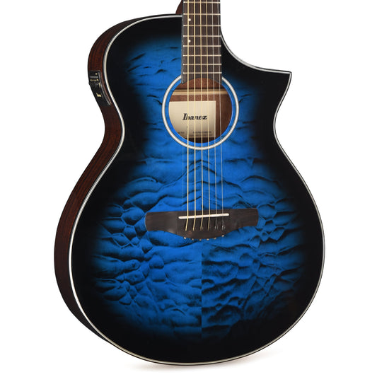 Ibanez AEWC16QATLH AEWC Acoustic-Electric Guitar Transparent Blue Sunburst High Gloss