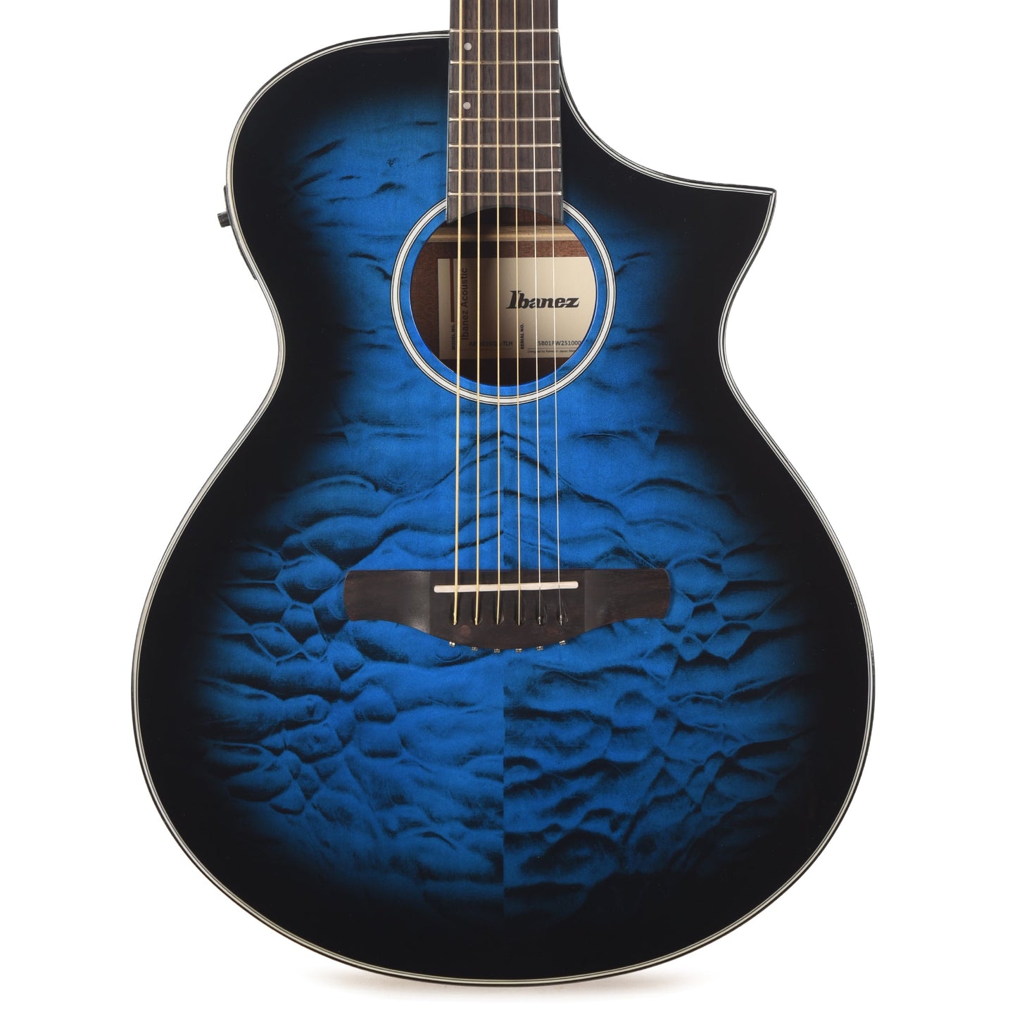 Ibanez AEWC16QATLH AEWC Acoustic-Electric Guitar Transparent Blue Sunburst High Gloss