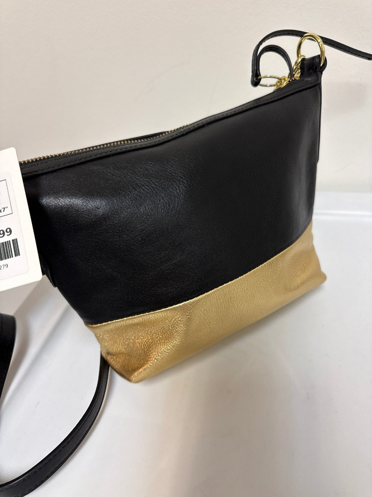 Fossil Black/Gold Leather Crossbody Bag, 10"x7"