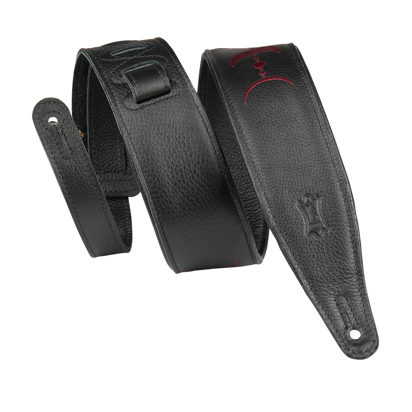 Levy's 2.5" Padded Garment Leather Guitar Strap Black w/Burgundy Moon Phases