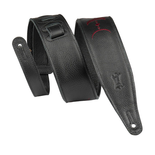 Levy's 2.5" Padded Garment Leather Guitar Strap Black w/Burgundy Moon Phases