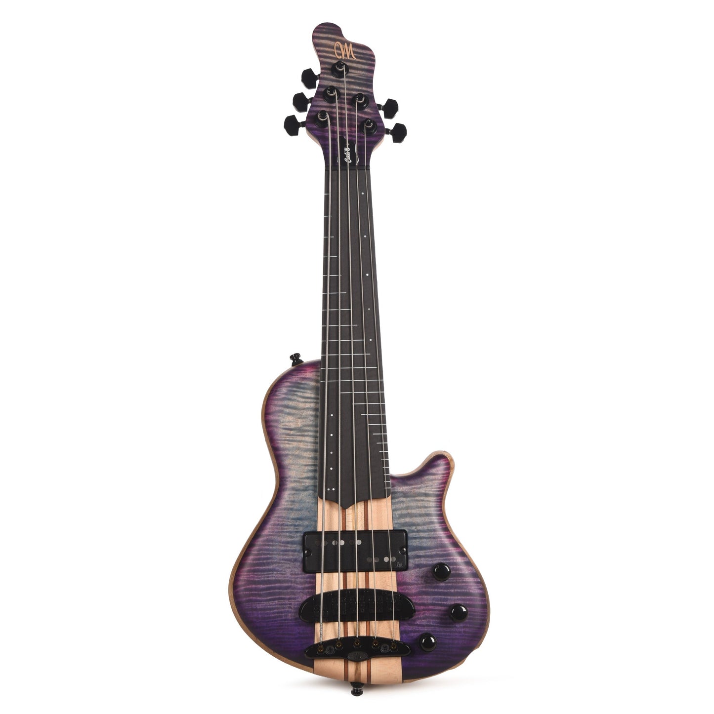 Mayones Cali 5 3A Flame Maple/Black Limba Custom Purple Partial Fretless (Displayed at NAMM 2026)